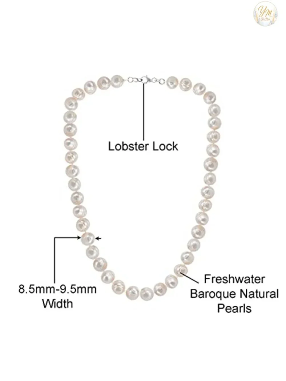 19 Inch Freshwater Baroque Pearl Necklace, Cultured Natural White Pearl Strand,